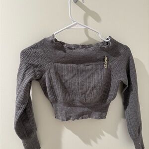 Gray Ribbed Knit Women's Top